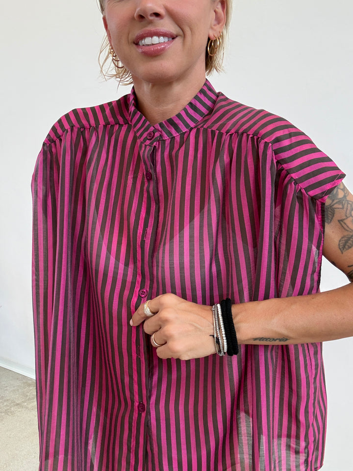 CAMICIA GIROMANICA MILLERIGHE FUCSIA/CIOCCO