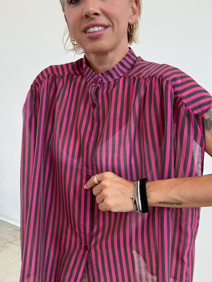 CAMICIA GIROMANICA MILLERIGHE FUCSIA/CIOCCO