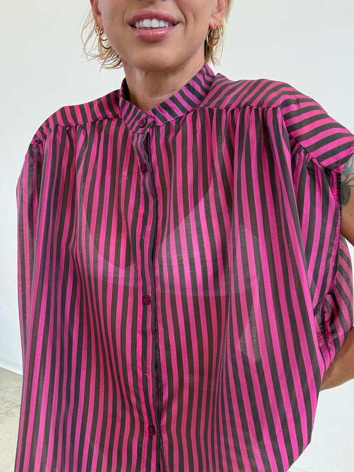 CAMICIA GIROMANICA MILLERIGHE FUCSIA/CIOCCO