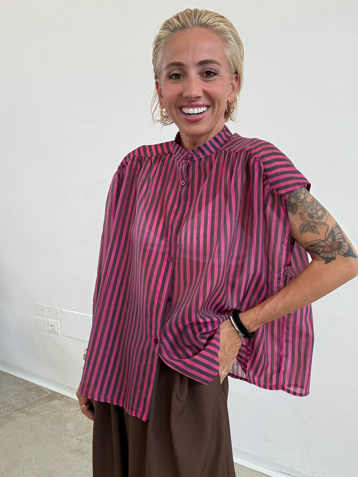 CAMICIA GIROMANICA MILLERIGHE FUCSIA/CIOCCO