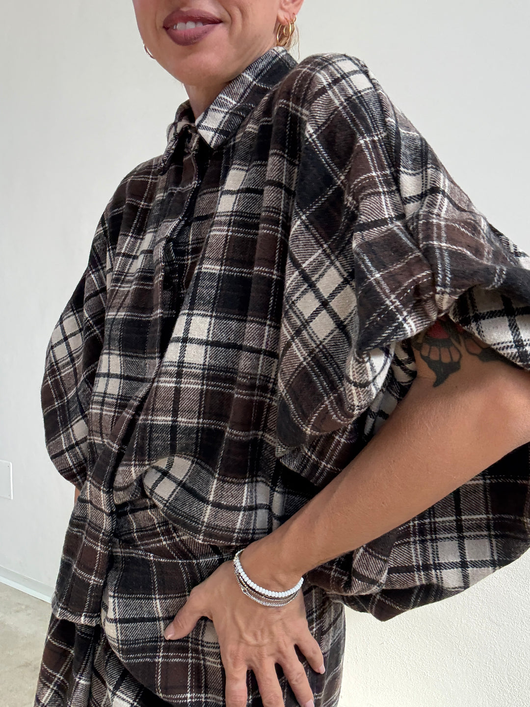 CAMICIA ANGELICA CHECK BIANCO/CIOCCO