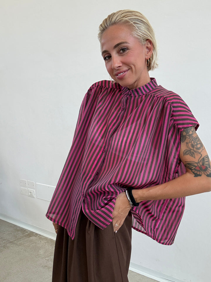 CAMICIA GIROMANICA MILLERIGHE FUCSIA/CIOCCO