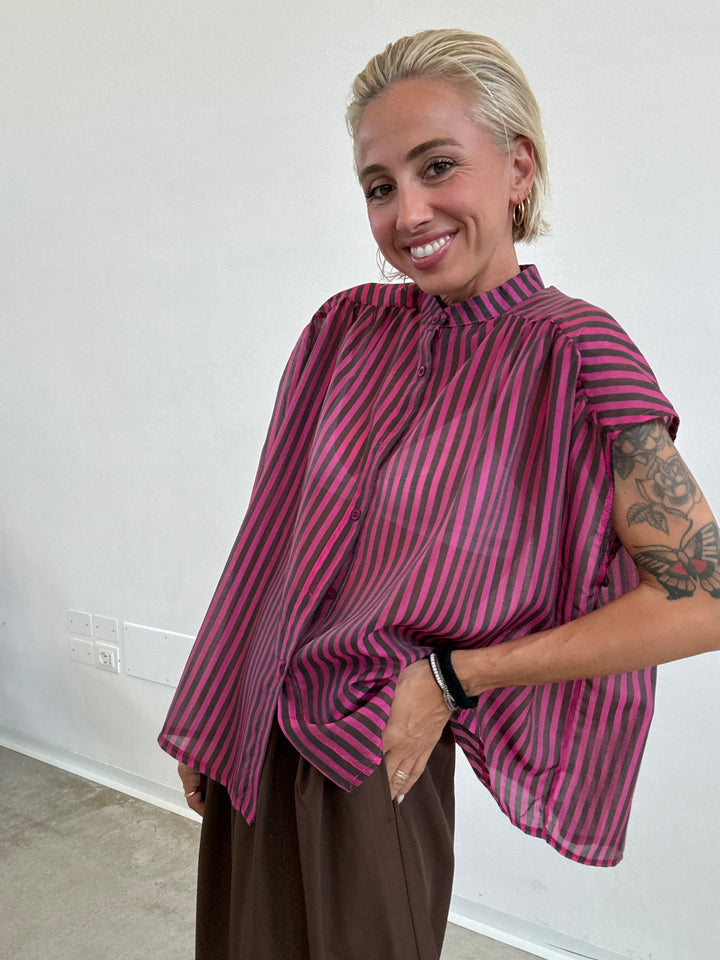 CAMICIA GIROMANICA MILLERIGHE FUCSIA/CIOCCO