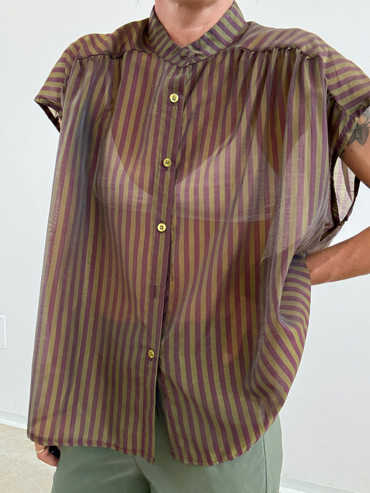 CAMICIA GIROMANICA MILLERIGHE OLIO/MELANZANA