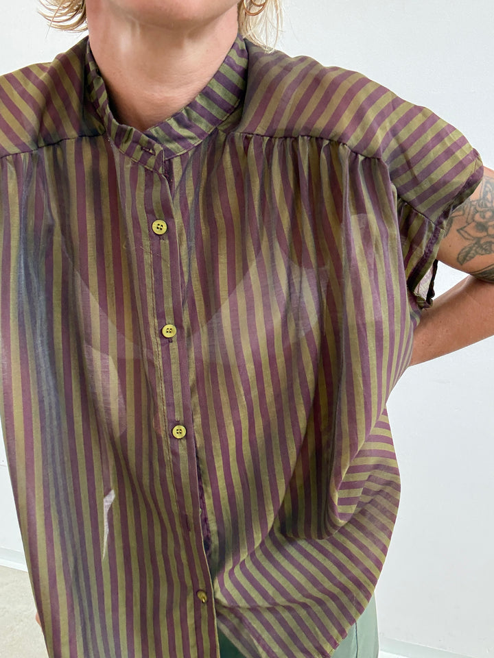 CAMICIA GIROMANICA MILLERIGHE OLIO/MELANZANA