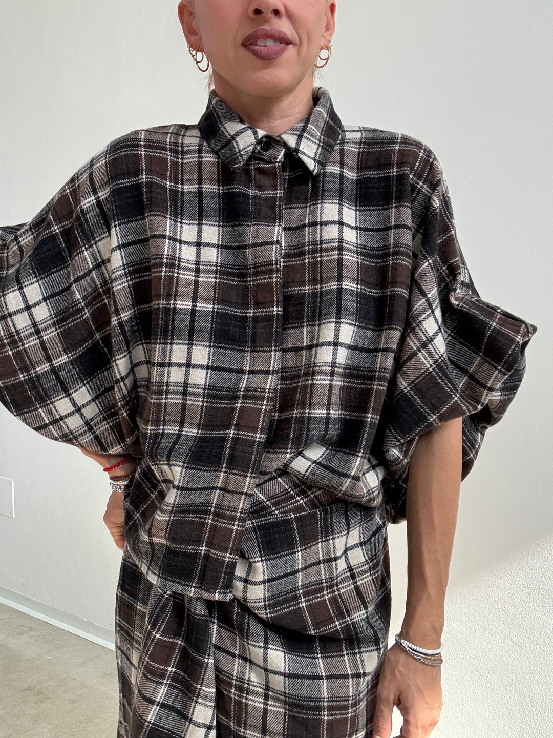 CAMICIA ANGELICA CHECK BIANCO/CIOCCO