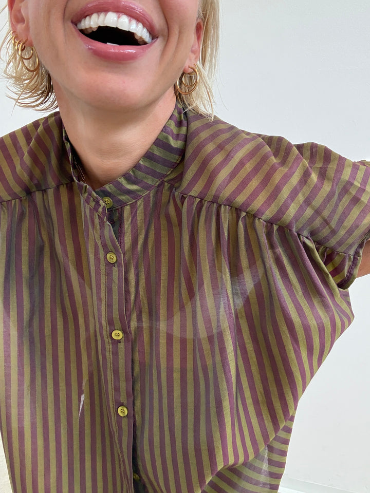 CAMICIA GIROMANICA MILLERIGHE OLIO/MELANZANA