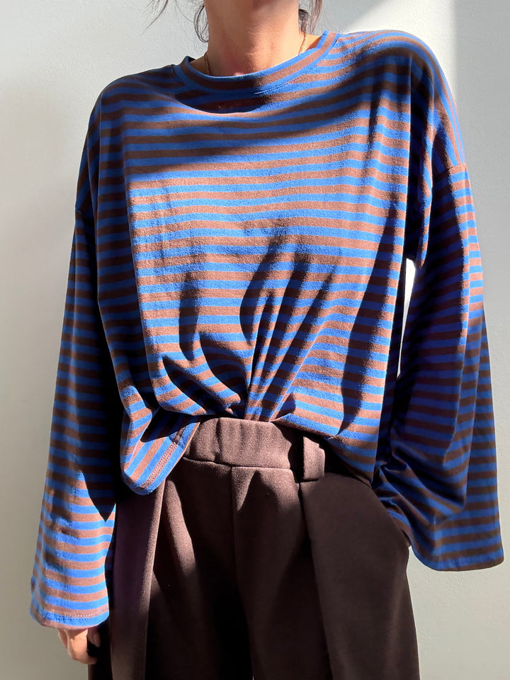 TSHIRT CAMILLA RIGHE BLUETTE/CIOCCO