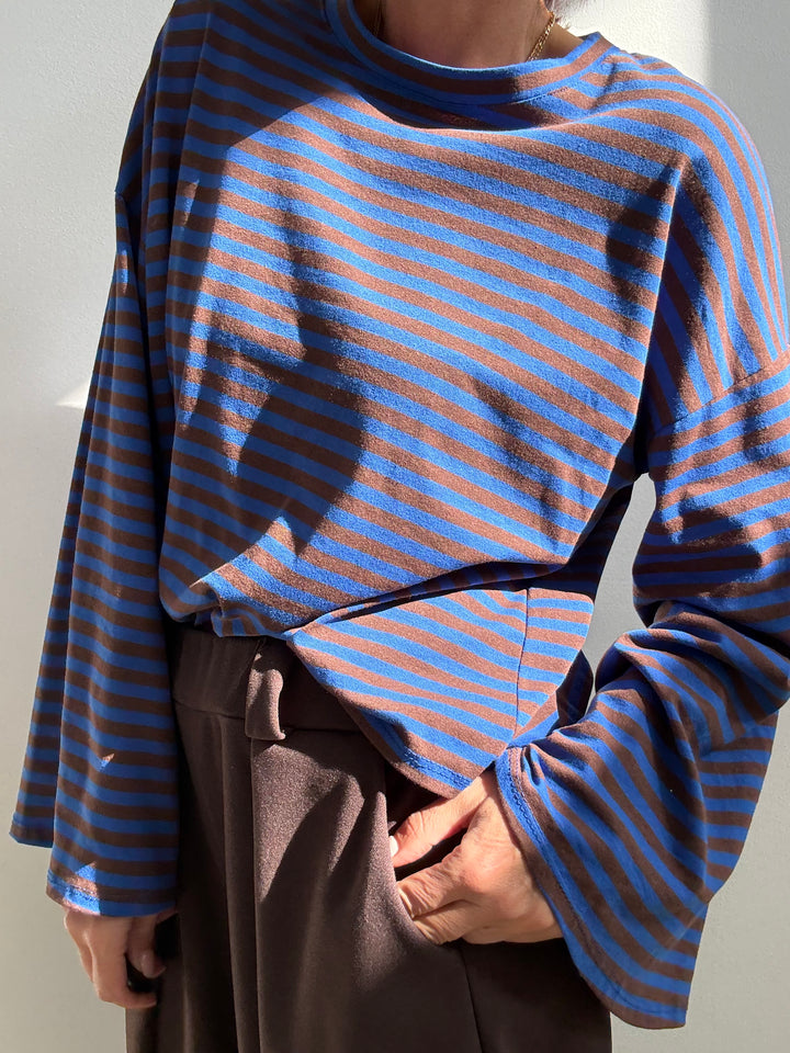 TSHIRT CAMILLA RIGHE BLUETTE/CIOCCO