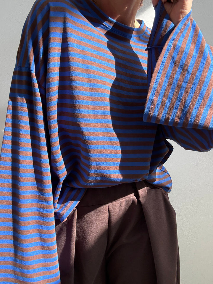 TSHIRT CAMILLA RIGHE BLUETTE/CIOCCO