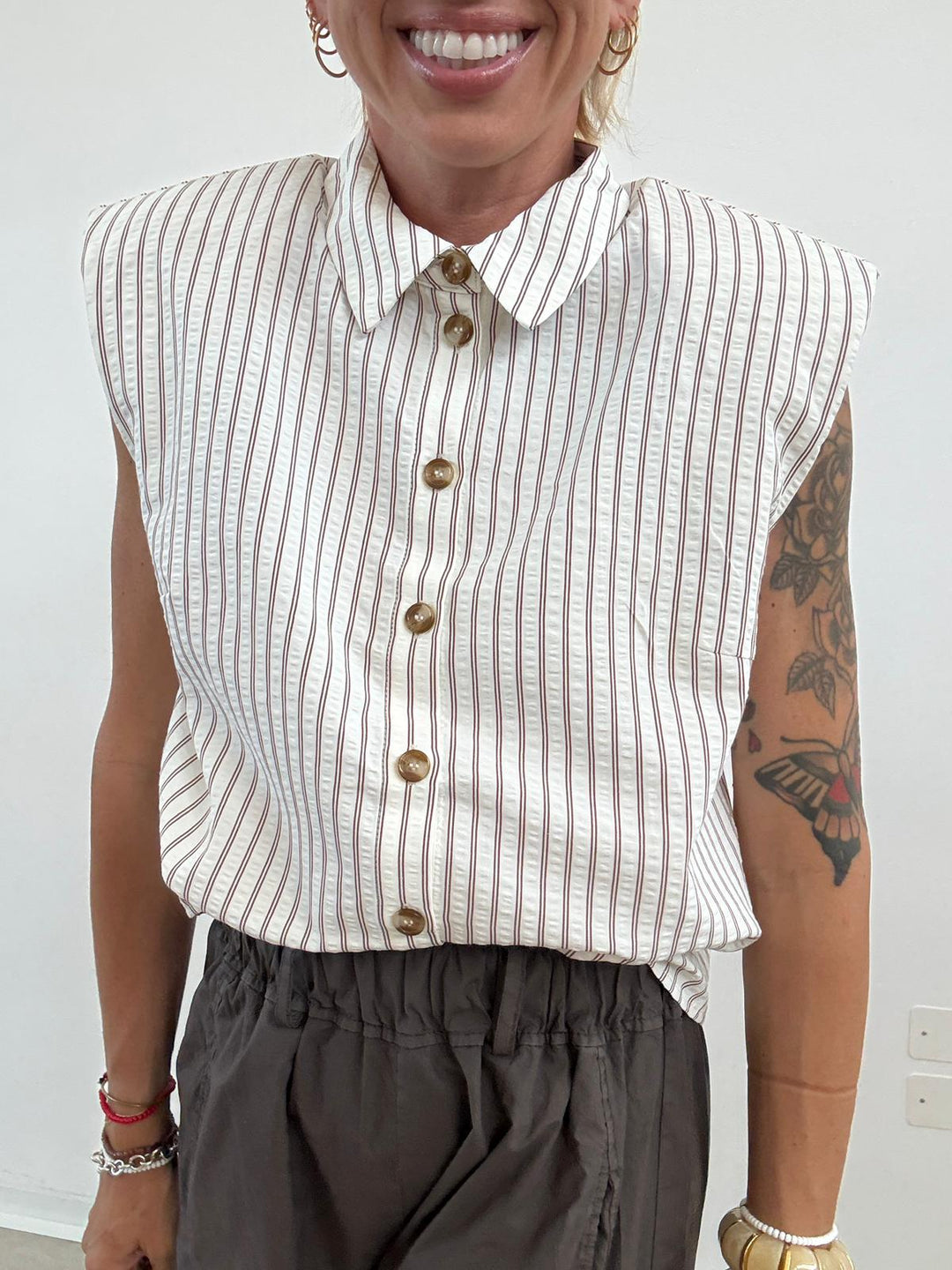 CAMICIA MICHELA RIGA LATTE/CIOCCO
