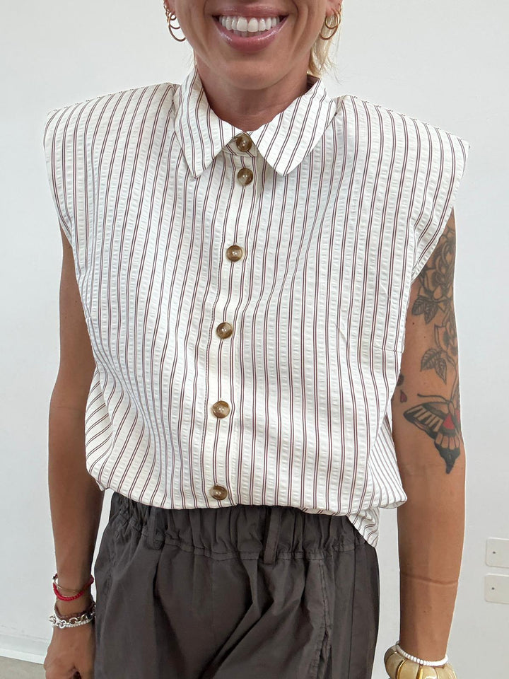 CAMICIA MICHELA RIGA LATTE/CIOCCO