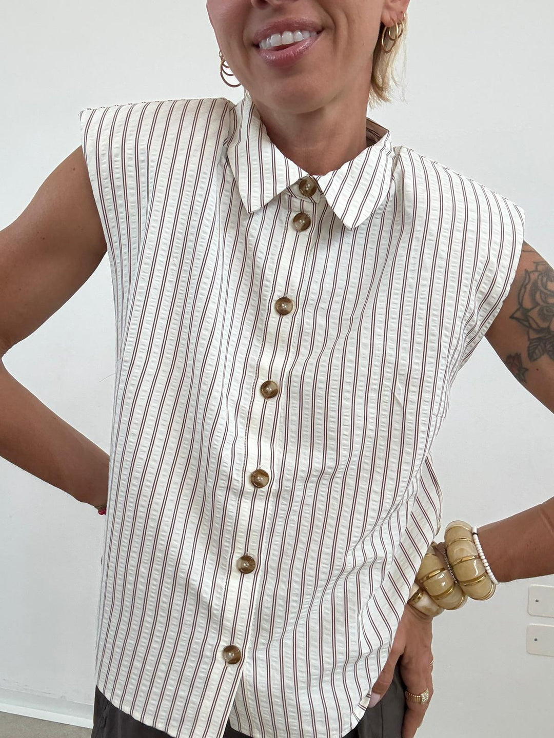 CAMICIA MICHELA RIGA LATTE/CIOCCO