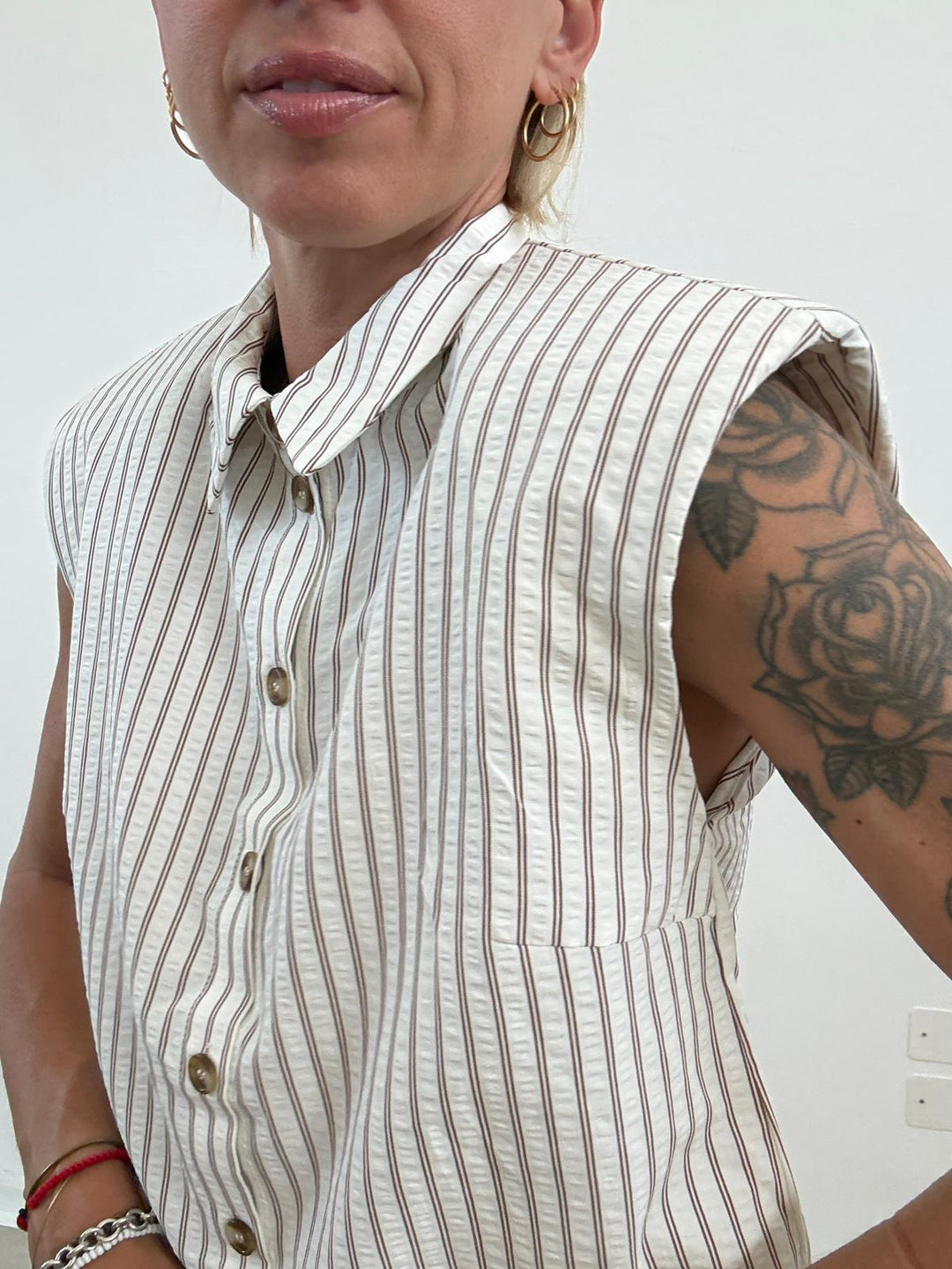 CAMICIA MICHELA RIGA LATTE/CIOCCO