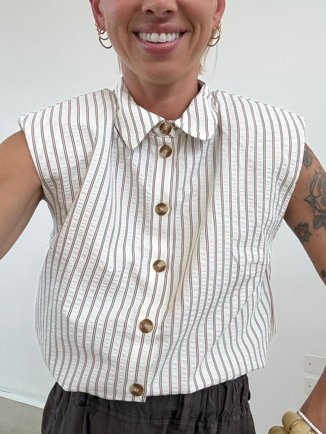 CAMICIA MICHELA RIGA LATTE/CIOCCO