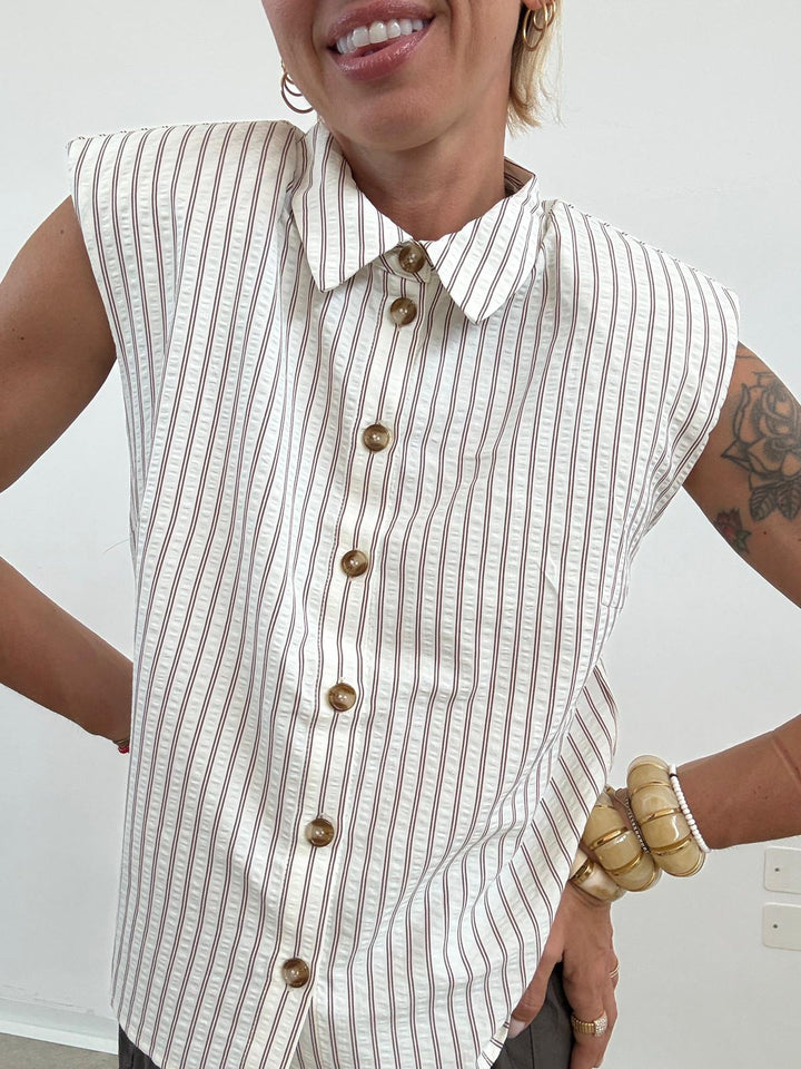 CAMICIA MICHELA RIGA LATTE/CIOCCO