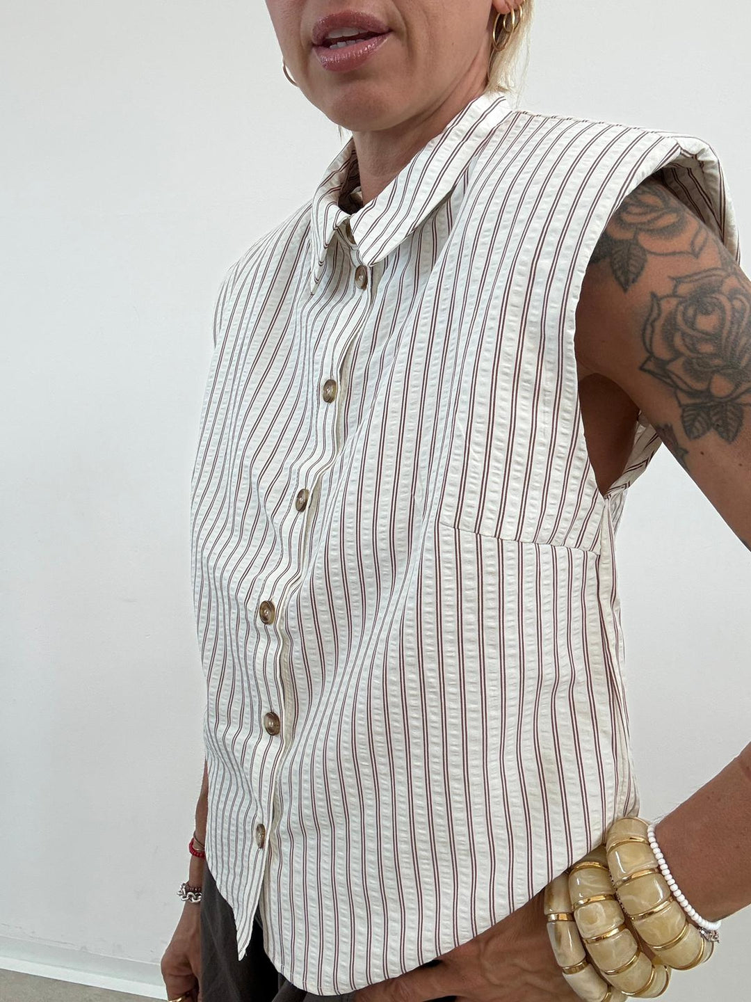CAMICIA MICHELA RIGA LATTE/CIOCCO