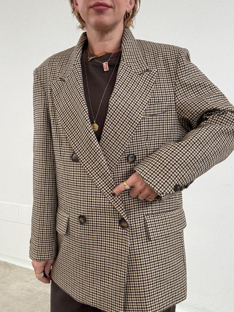 GIACCA DOPPIOPETTO MINICHECK BEIGE