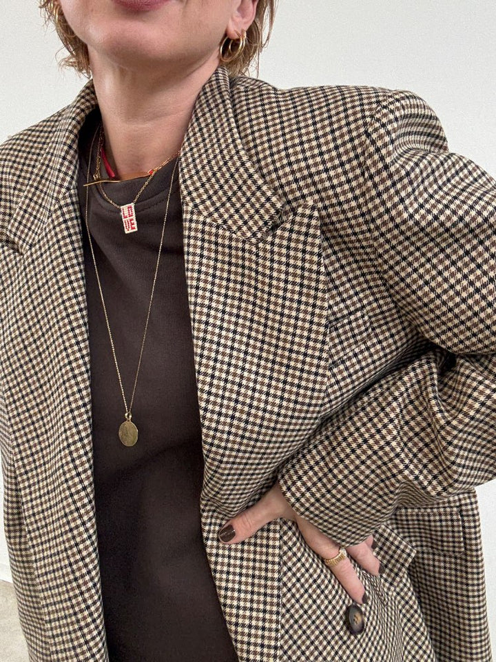 GIACCA DOPPIOPETTO MINICHECK BEIGE