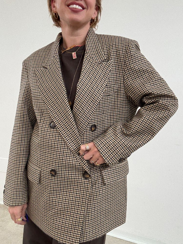 GIACCA DOPPIOPETTO MINICHECK BEIGE